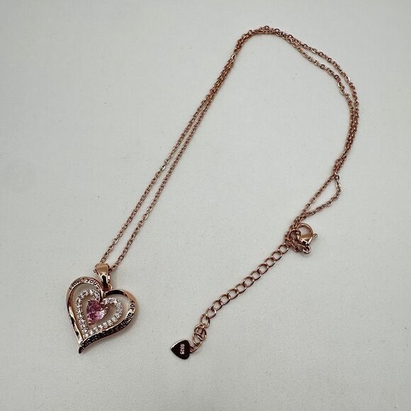 NIB Redbee 18kt GP, Rose gold over s925, Pink CZ in heart necklace! - Picture 7 of 13